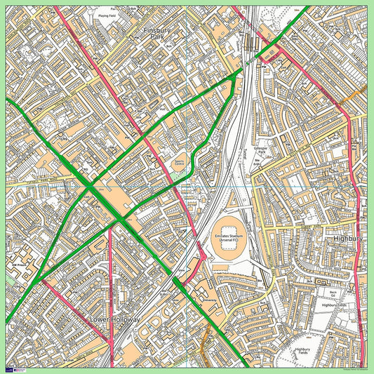 Postcode Centred Vinyl Ordnance Survey Street Map - 1x1m Size - 2x2km Area